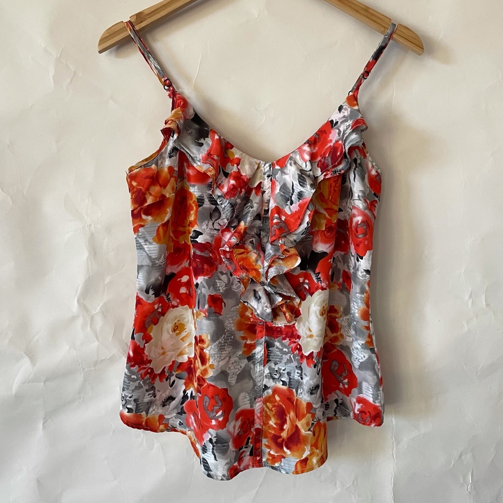 KUT 100% Silk Festive Ruffle Tank Top L